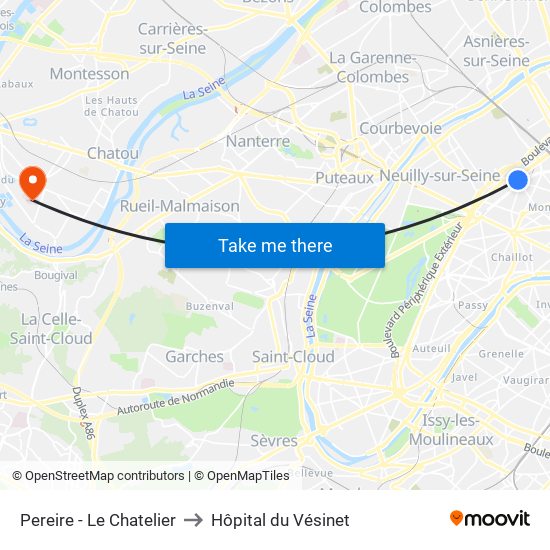 Pereire - Le Chatelier to Hôpital du Vésinet map
