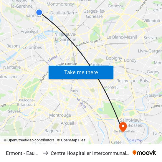 Ermont - Eaubonne to Centre Hospitalier Intercommunal de Créteil map
