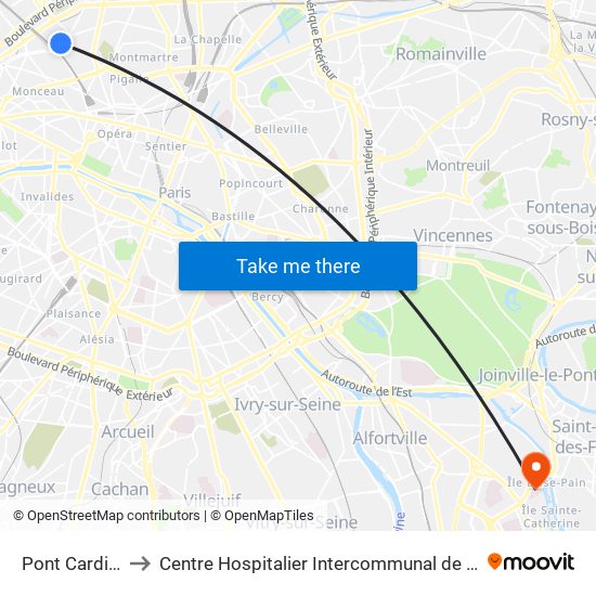 Pont Cardinet to Centre Hospitalier Intercommunal de Créteil map