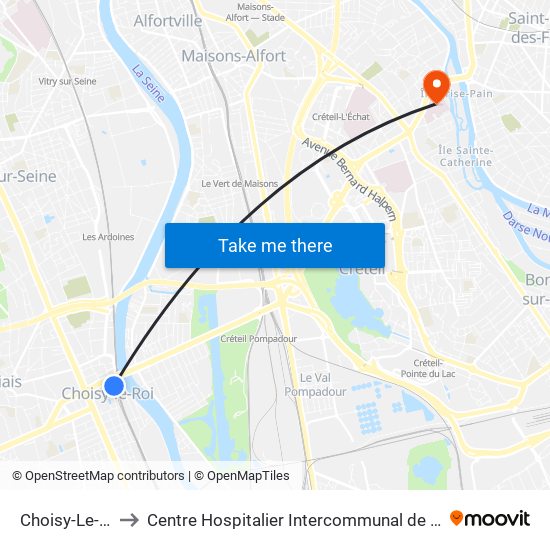 Choisy-Le-Roi to Centre Hospitalier Intercommunal de Créteil map