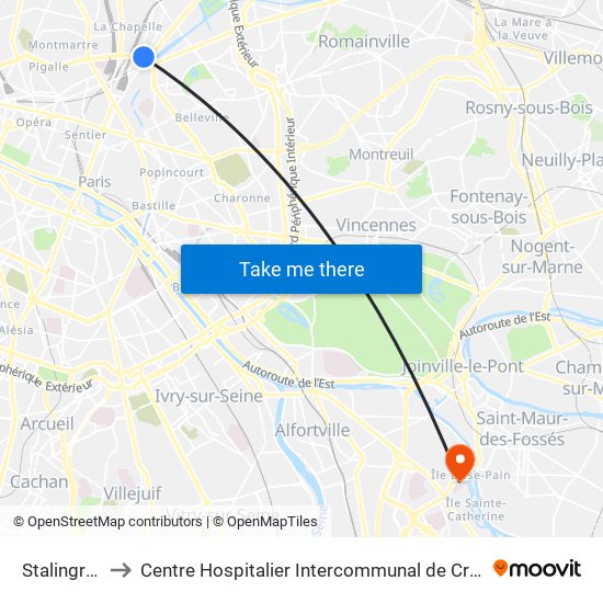 Stalingrad to Centre Hospitalier Intercommunal de Créteil map