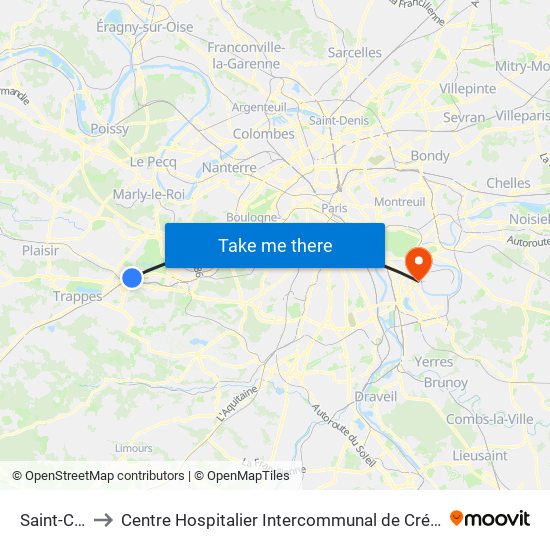 Saint-Cyr to Centre Hospitalier Intercommunal de Créteil map