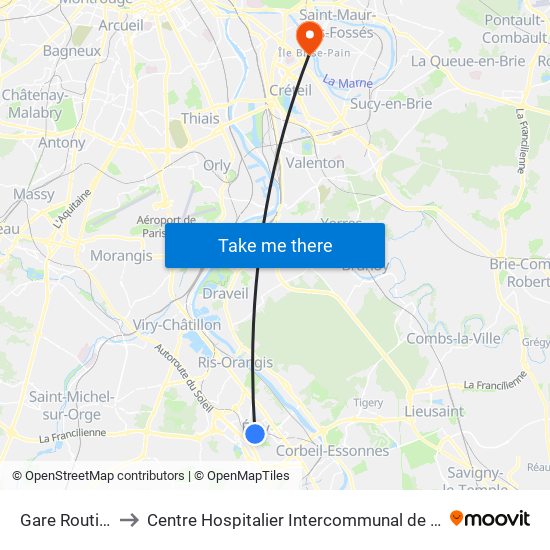 Gare Routière to Centre Hospitalier Intercommunal de Créteil map