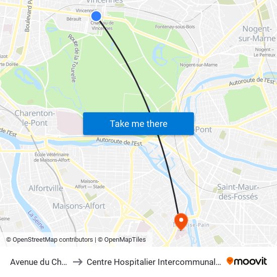 Avenue du Château to Centre Hospitalier Intercommunal de Créteil map