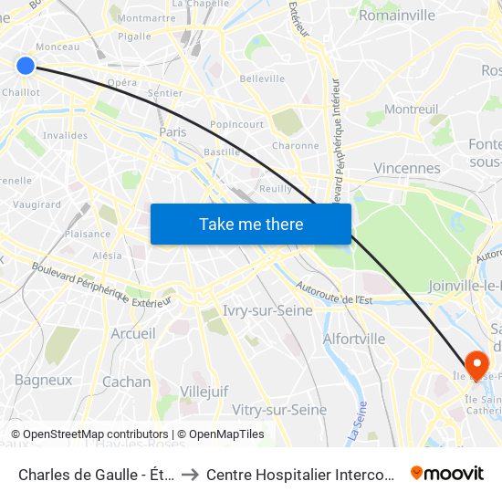 Charles de Gaulle - Étoile - Wagram to Centre Hospitalier Intercommunal de Créteil map