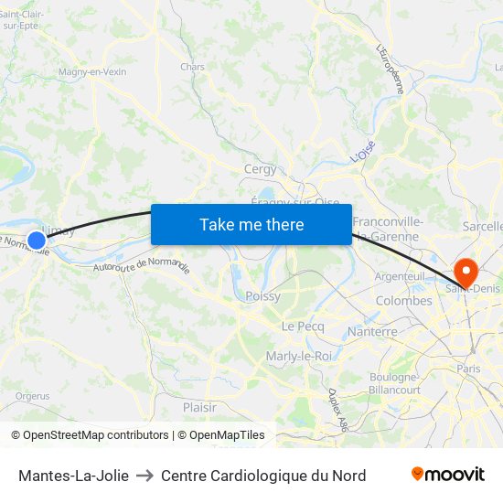 Mantes-La-Jolie to Centre Cardiologique du Nord map
