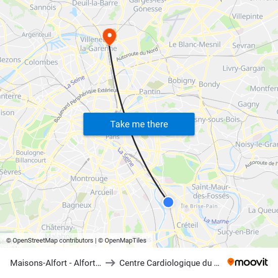 Maisons-Alfort - Alfortville to Centre Cardiologique du Nord map