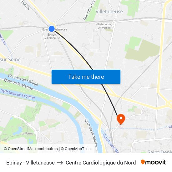 Épinay - Villetaneuse to Centre Cardiologique du Nord map