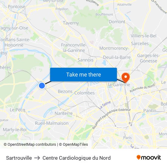 Sartrouville to Centre Cardiologique du Nord map