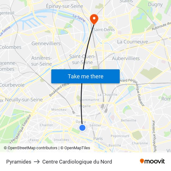 Pyramides to Centre Cardiologique du Nord map