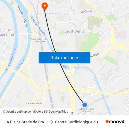 La Plaine Stade de France to Centre Cardiologique du Nord map