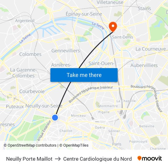 Neuilly Porte Maillot to Centre Cardiologique du Nord map