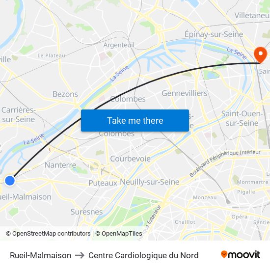 Rueil-Malmaison to Centre Cardiologique du Nord map
