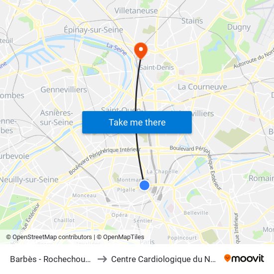 Barbès - Rochechouart to Centre Cardiologique du Nord map