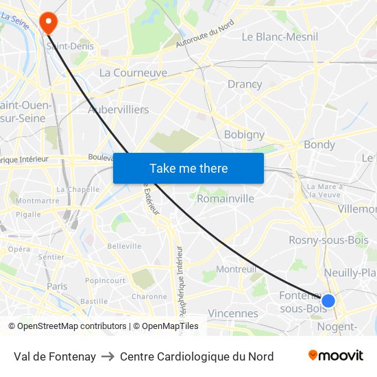 Val de Fontenay to Centre Cardiologique du Nord map