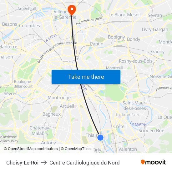Choisy-Le-Roi to Centre Cardiologique du Nord map