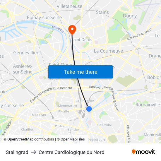 Stalingrad to Centre Cardiologique du Nord map