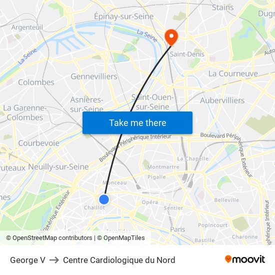 George V to Centre Cardiologique du Nord map