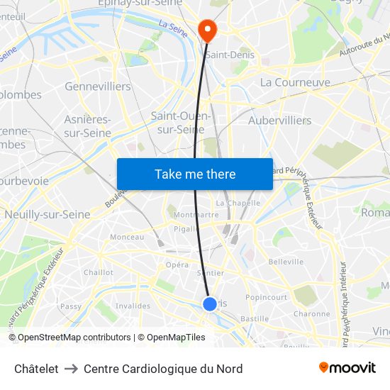 Châtelet to Centre Cardiologique du Nord map