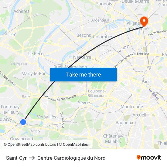 Saint-Cyr to Centre Cardiologique du Nord map