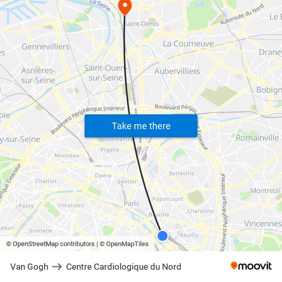 Van Gogh to Centre Cardiologique du Nord map