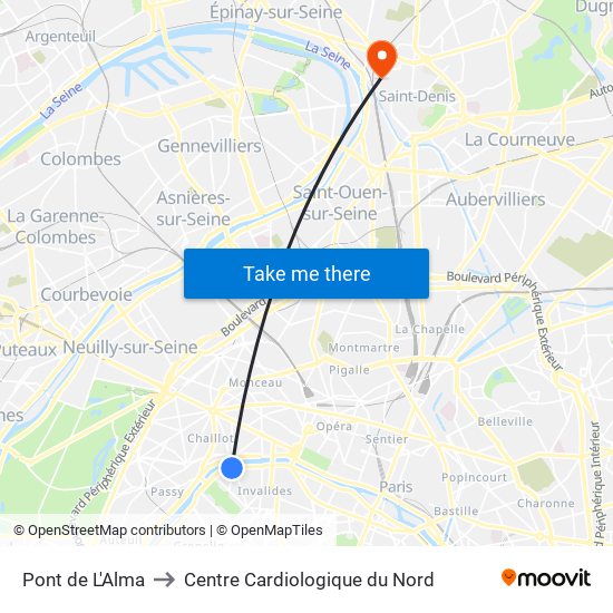 Pont de L'Alma to Centre Cardiologique du Nord map
