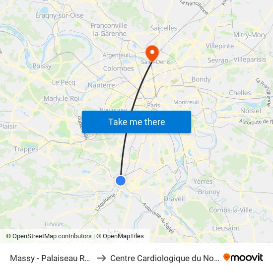 Massy - Palaiseau RER to Centre Cardiologique du Nord map