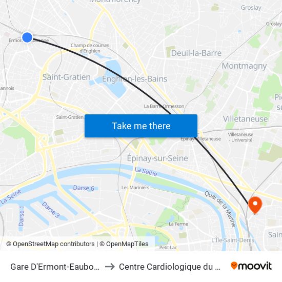 Gare D'Ermont-Eaubonne to Centre Cardiologique du Nord map