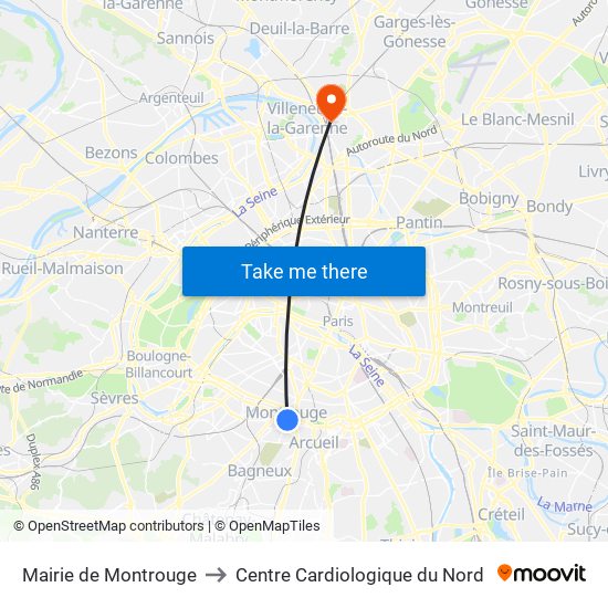 Mairie de Montrouge to Centre Cardiologique du Nord map