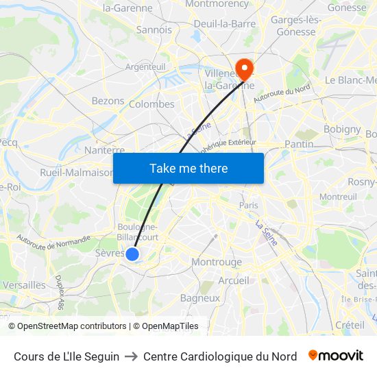 Cours de L'Ile Seguin to Centre Cardiologique du Nord map