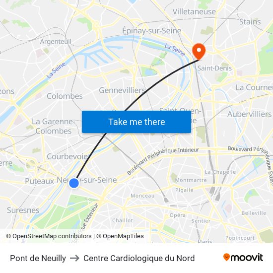 Pont de Neuilly to Centre Cardiologique du Nord map