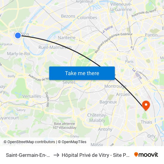 Saint-Germain-En-Laye to Hôpital Privé de Vitry - Site Pasteur map