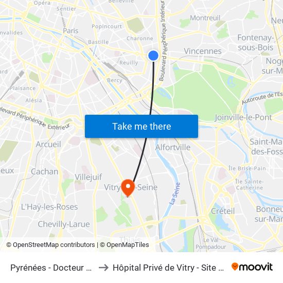 Pyrénées - Docteur Netter to Hôpital Privé de Vitry - Site Pasteur map