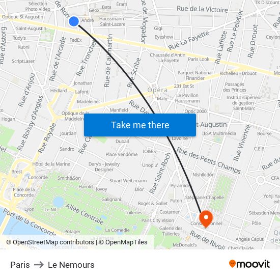 Paris to Le Nemours map