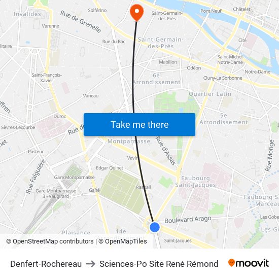 Denfert-Rochereau to Sciences-Po Site René Rémond map