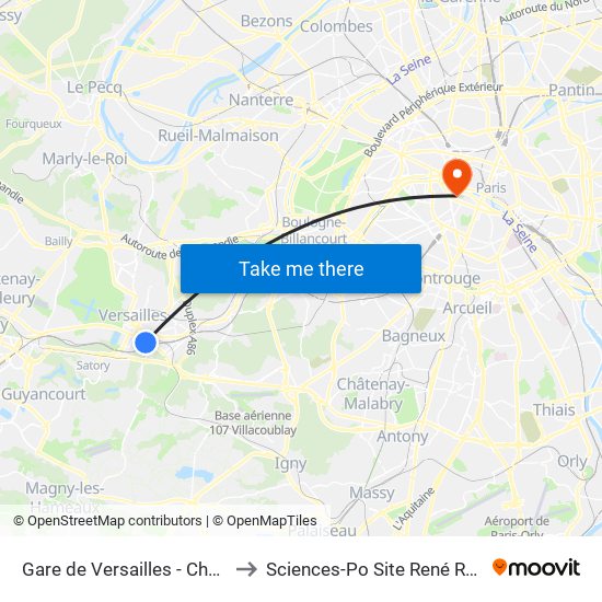 Gare de Versailles - Chantiers to Sciences-Po Site René Rémond map
