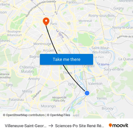 Villeneuve-Saint-Georges to Sciences-Po Site René Rémond map