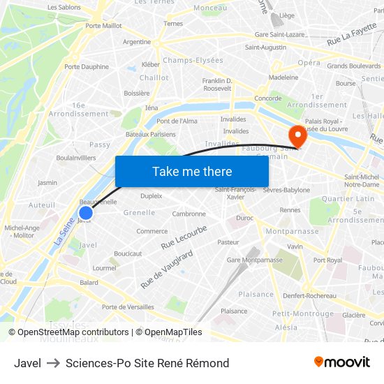 Javel to Sciences-Po Site René Rémond map