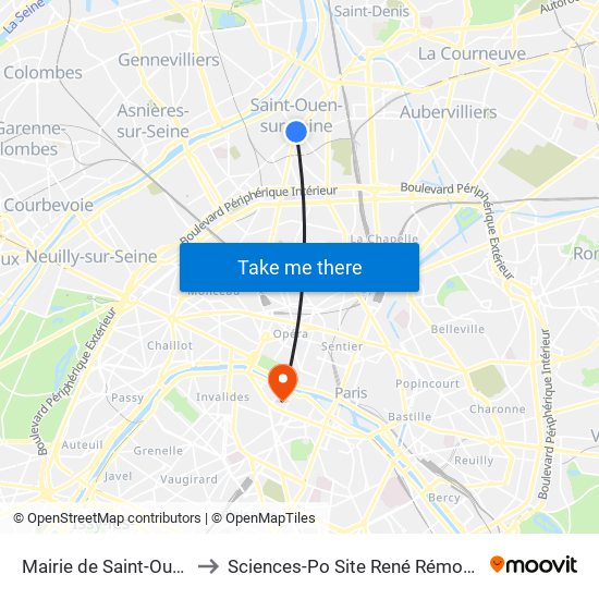 Mairie de Saint-Ouen to Sciences-Po Site René Rémond map