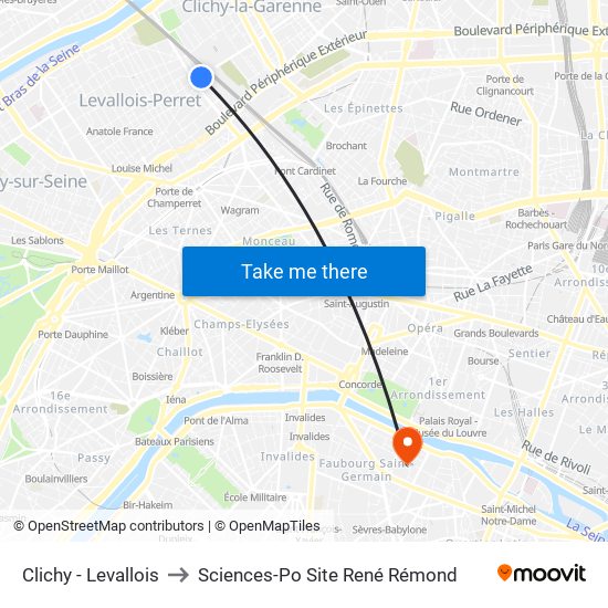 Clichy - Levallois to Sciences-Po Site René Rémond map