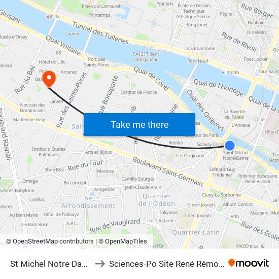 St Michel Notre Dame to Sciences-Po Site René Rémond map