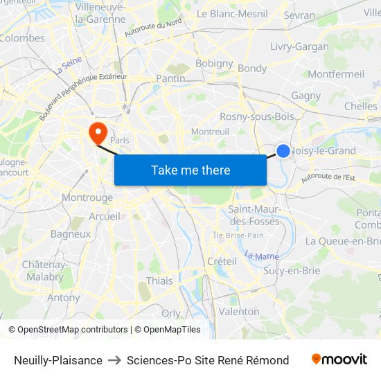 Neuilly-Plaisance to Sciences-Po Site René Rémond map