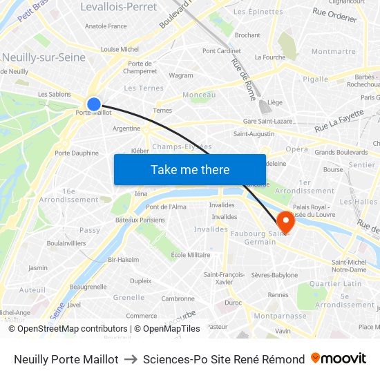 Neuilly Porte Maillot to Sciences-Po Site René Rémond map