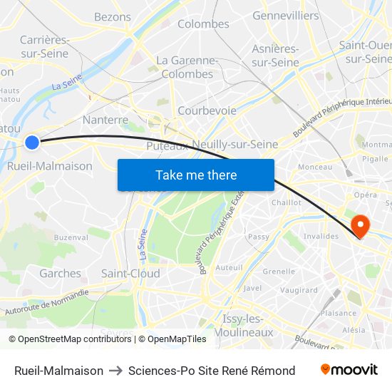 Rueil-Malmaison to Sciences-Po Site René Rémond map