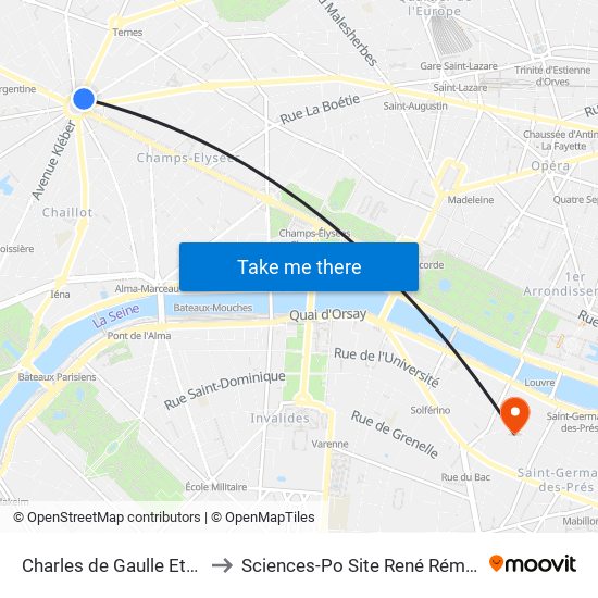 Charles de Gaulle Etoile to Sciences-Po Site René Rémond map