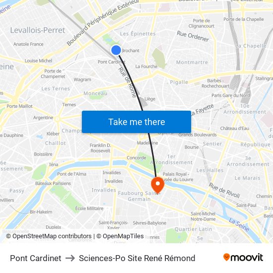 Pont Cardinet to Sciences-Po Site René Rémond map