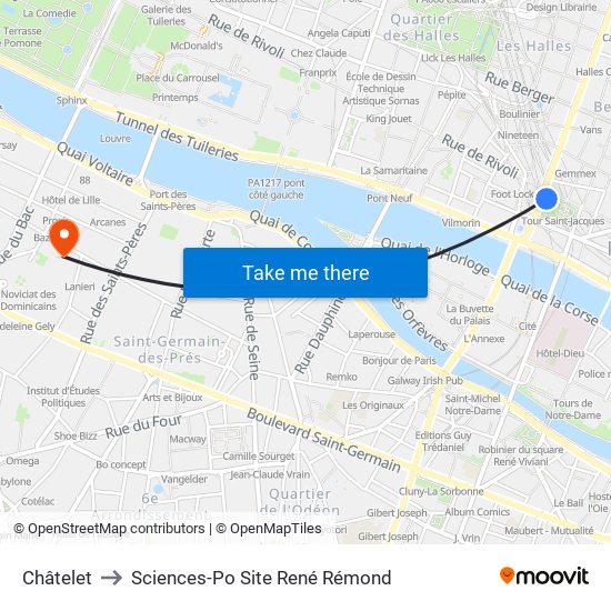 Châtelet to Sciences-Po Site René Rémond map