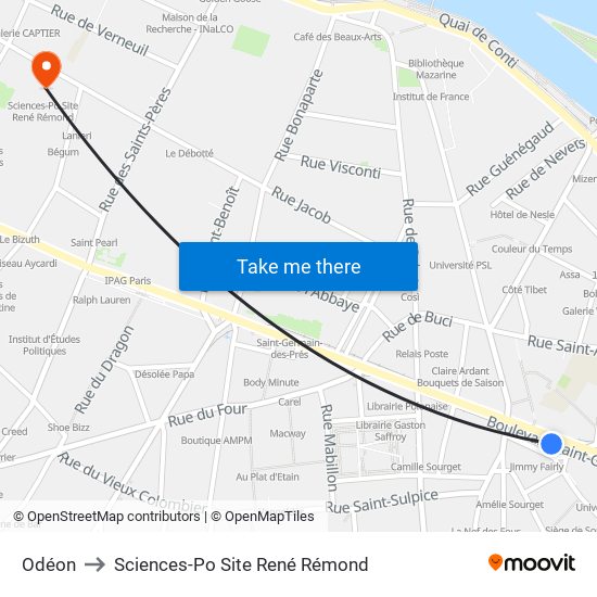 Odéon to Sciences-Po Site René Rémond map