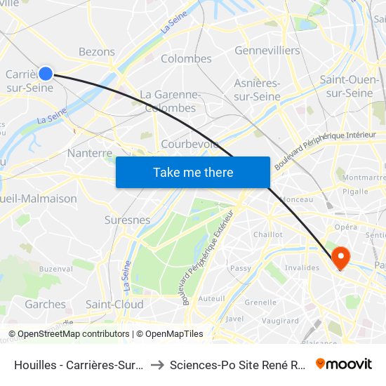 Houilles - Carrières-Sur-Seine to Sciences-Po Site René Rémond map