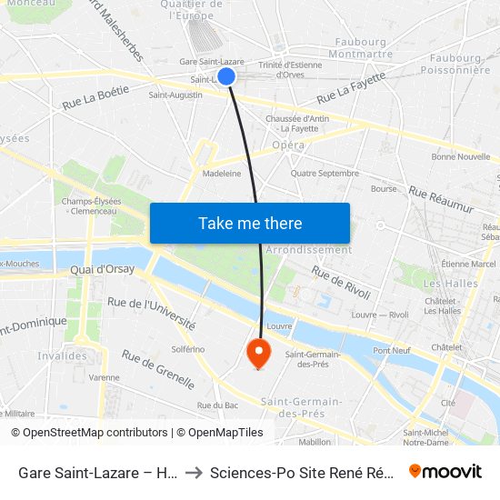 Gare Saint-Lazare – Havre to Sciences-Po Site René Rémond map
